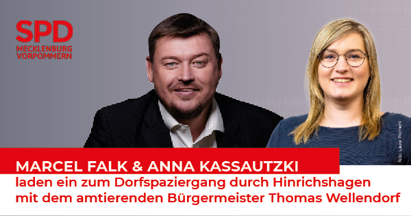 Marcel Falk und Anna Kassautzki laden ein zum Dorfspaziergang durch Hinrichshagen mit dem amtierenden Bürgermesiter Thomas Wellendorf