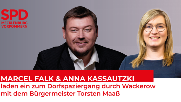 Marcel Falk und Anna Kassautzki laden ein zum Dorfspaziergang durch Wackerow mit dem Bürgermeister Torsten Maaß